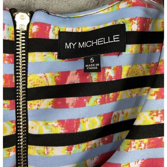 My Michelle 5 A-Line Stretch Pink Watercolor Striped Dress Skater Sundress Art - Picture 3 of 10
